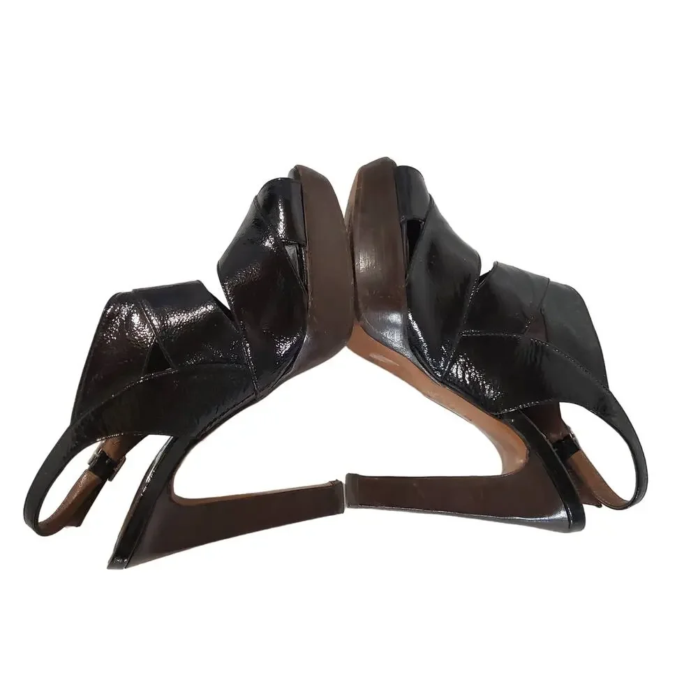 Marni Patent Leather Peep Toe Slingback Platform Sandals Womens Size 36.5 6.5 US